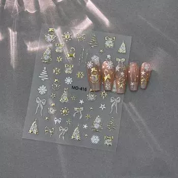 Золотая снежинка, бант, снеговик, милый рождественский 3D самоклеящийся нейл-арт, стразы, 5D рельефные наклейки для маникюра 1