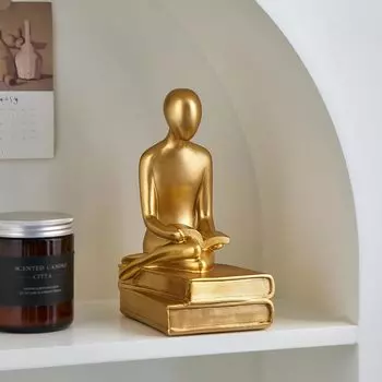 Золотая статуя мыслителя, декор для полок, современные статуи для чтения, украшения домашнего декора, украшения стола, гостиная, абстрактные художественные скульптуры для книжной полки золотой