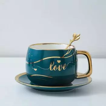 Золотая трассировка Кофейная чашка в скандинавском стиле Блюдо из двух предметов Простая кружка Чашка для воды Кофейная чашка Чашка с молоком Чашка для завтрака Послеобеденный чай Цветочный чай красный