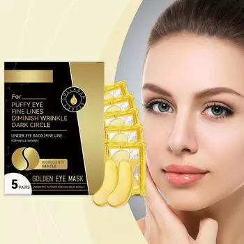 Золотая укрепляющая маска для глаз 5 шт. Осветляет мелкие морщинки и темные круги, увлажняет и подтягивает кожу вокруг глаз 10 мл