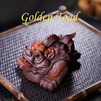 Золотая жаба ручной работы, чай с фиолетовым песком, домашнее животное, фиолетовая глина, скульптура, чай, подарки, счастливая золотая жаба S коричневый