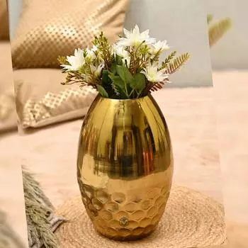 Золотая железная ваза – 11 дюймов, декоративная ваза ручной работы с чеканной сотовой текстурой, современная ваза для цветов золотистый