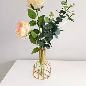 Золотая железная ваза со стеклянной трубкой гидропонная ваза для цветов для дома гостиная украшение стола композиция из сухих цветов свадьба