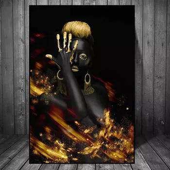 Золотая женщина Картина на холсте Современная женщина Плакат Модная картина на холсте Украшение для гостиной Большая портретная картина 20x30cm