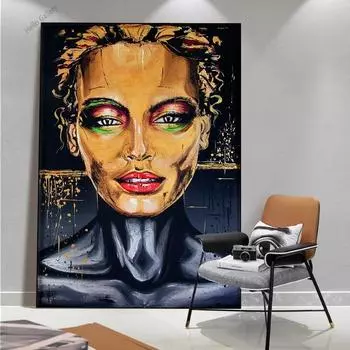 Золотая женская картина маслом абстрактный современный африканский женский плакат 21cm30cm NoFrame