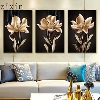 Золотисто-черная цветочная живопись, роскошный абстрактный настенный художественный постер, холст, современный постер, настенные картины для гостиной, домашний декор, искусство 21*30cm