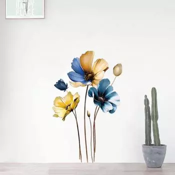 Золотисто-голубой 3D-наклейка на стену с цветком для гостиной, спальни, дивана, телевизора, настенного украшения, самоклеящиеся виниловые наклейки 30x60cm синий