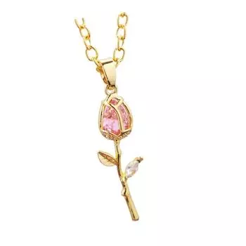 Золотисто-медное ожерелье с цветком тюльпана и отделкой стразами, портативный аксессуар для свадеб и особых случаев розовый