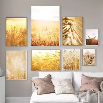 Золотисто-желтое пшеничное поле, природный пейзаж, постер и принт, скандинавское современное настенное искусство, печать на холсте, картина, декор для гостиной 21*30cm