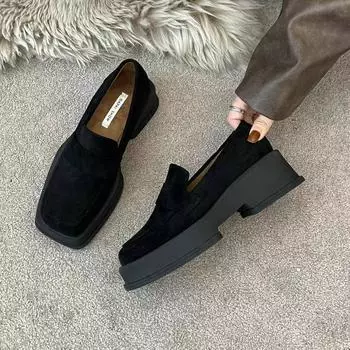 Золотистые бархатные мокасины на толстой подошве, кожаные туфли с 23 педалями, квадратные одинарные туфли с кисточками в стиле Майяра, маффин-боттом, прилив 35