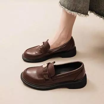 Золотистые мокасины из искусственной кожи на толстом каблуке, роскошные брендовые женские туфли, дизайнерские туфли на платформе, британский стиль, металлические украшения, одинарные туфли 35 коричневый