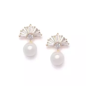 Золотистые серьги-гвоздики багета с бриллиантами и жемчугом для женщин FREE SIZE
