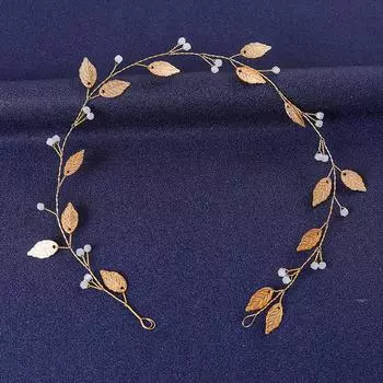 Золотистый Цвет Цветок Лист Повязка Тиара Для Женщин Вечеринка Кристалл Жемчуг Ободок Свадебные Свадебные Аксессуары для Волос Ювелирные Изделия Гребень Лента
