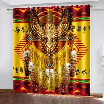 Золотистый цвет занавески украшение дома дождевой тенты прочный для гостиной спальни W132cm x H160cm&Hook