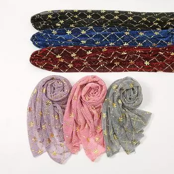 Золотистый мерцающий мусульманский хиджаб, модный сплошной шифоновый шарф с пузырьками, высококачественные платки-шарфы, серебряный гофрированный женский платок