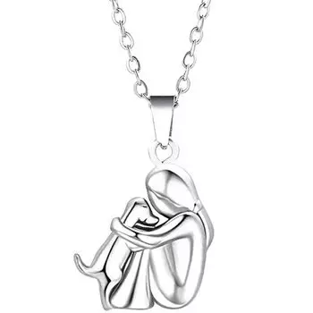 Золотистый Серебристый Цвет Девочки Ожерелье с Подвеской Обнимающая Собака Креативные Серьги-Пуссеты в Виде Щенков Ожерелье Девочки Silver Necklace
