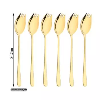 Золото, 6 шт., нержавеющая сталь 304, 2 в 1, креативная лапша, вилка, ложка, посуда, ложки для салата, посуда для фруктов и овощей серебряный