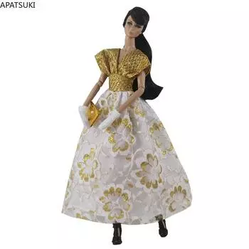Золото белое модное платье для барби куклы наряды кошельковые перчатки 1/6 куклы аксессуары для вечеринки платье для барби одежда игрушки золотой