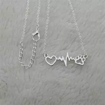 Золото и серебро Цвет Любовь Сердце Лапка Отпечаток Электрокардиограмма Ожерелье Для Женщин Помолвка Свадебные Украшения золотой