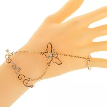 Золото Серебро Мода Запястье Рука Бабочка Дизайн Раб Цепь Связи Палец Кольцо Жгут Браслет серебряный