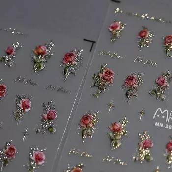 Золото, серебро, розовый, синий, розовые цветы, 3D самоклеящиеся украшения для ногтей, наклейки, модные наклейки для маникюра «сделай сам», розовый/золотой