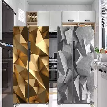 Золото-серый нерегулярный современный геометрический постер для двери холодильника, наклейка на дверь, двойной открытый холодильник, виниловые обои, наклейка-пленка 40x120cm