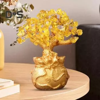 Золотое денежное дерево, украшение, приносящее удачу, счастливый мешок, дерево, смоляная статуэтка, скульптура, домашний офис, рабочий стол, украшение в стиле фэншуй золотистый