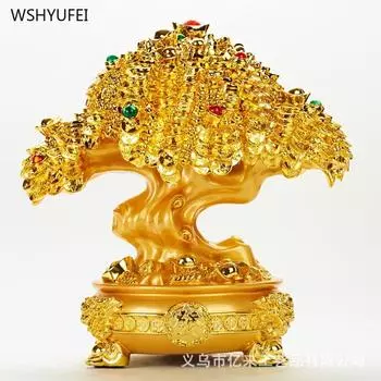 Золотое дерево богатства Подарок на открытие магазина Изделия из смолы Аксессуары для украшения дома Украшения фен-шуй для привлечения богатства
