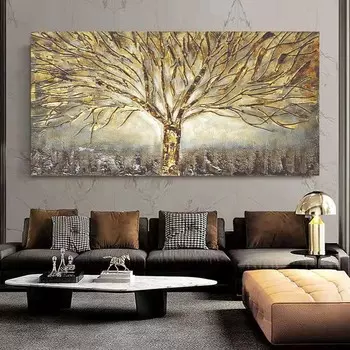 Золотое Древо Жизни Картина Маслом Плакат и Отпечатки На Холсте Абстрактные Художественные Фотографии Современное Настенное Искусство Для Домашнего Украшения Гостиной Безрамное 20x40cm