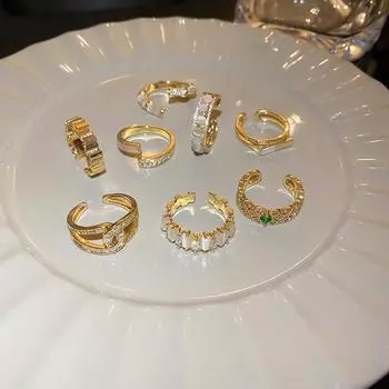 Золотое гальваническое корейское цирконовое опаловое геометрическое регулируемое двухслойное кольцо индивидуальное модное кольцо свадебные украшения Resizable