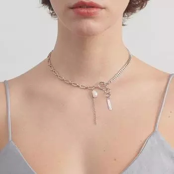 Золотое и серебряное цветное короткое ожерелье с жемчужной цепочкой в стиле барокко и кисточкой для женской высококачественной цепочки на ключицу 40CM