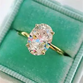 Золотое классическое овальное кольцо с кубическим цирконием, идеально подходящее для мужских и женских помолвок, свадеб и вечеринок 6