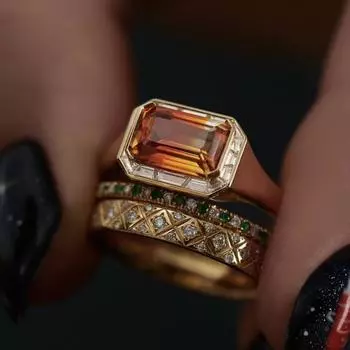 Золотое кольцо из трех частей, винтажный женский комплект ювелирных изделий. No. 7