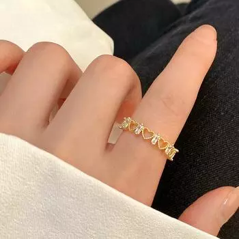 Золотое кольцо с бриллиантом в форме сердца — уникальный дизайн в японском и корейском стиле для женщин Adjustable opening золотой