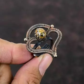 Золотое кольцо с рутилом Кольцо из медной проволоки Регулируемое кольцо Ювелирное кольцо ручной работы Кольцо для него Кольца с драгоценными камнями Ювелирные изделия из медной проволоки Подарок на помолвку