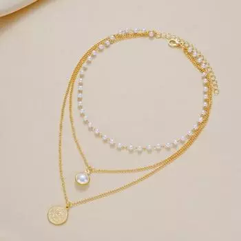 Золотое многослойное ожерелье для женщин, многослойное 3-слойное ожерелье с искусственным жемчугом и бусинами, набор цепочек-ожерелья для женщин, свадебные украшения золотистый
