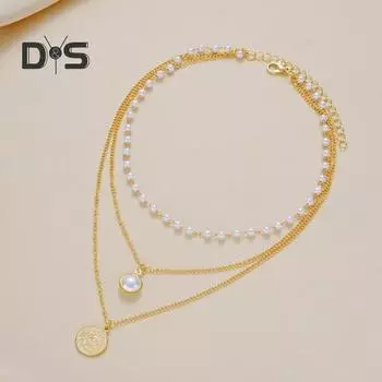 Золотое многослойное ожерелье для женщин, многослойное 3-слойное ожерелье с искусственным жемчугом и бусинами, набор цепочек-ожерелья для женщин, свадебные украшения золотистый