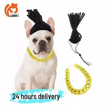 Золотое ожерелье для питомца с париком и дредами - Костюм для питомцев на Хэллоуин и Рождество Dog Dreadlock Wig + Chain серебряный