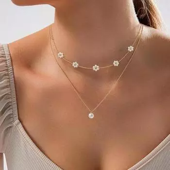 Золотое ожерелье из искусственного жемчуга, позолоченное многослойное ожерелье, цветочный дизайн, колье из искусственного жемчуга, ювелирные изделия, подарки на свадьбы, вечеринки золотистый