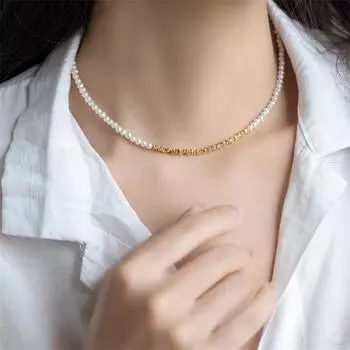 Золотое ожерелье из сломанного серебряного жемчуга, роскошное ощущение роскоши, легкое роскошное женское ожерелье, цепочка на ключицу