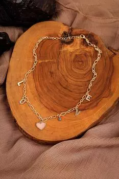 Золотое ожерелье Love с розовым сердцем
