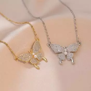 Золотое ожерелье с бабочкой для женщин, новинка 2023 года, модная цепочка из нержавеющей стали, ювелирные изделия, аксессуары для свадебной вечеринки белый