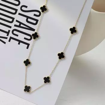 Золотое ожерелье с четырьмя листами клевера из титановой стали, лучший подарок для друзей чёрный