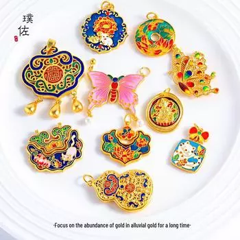 Золотое ожерелье с подвеской Baby Lock Charm с синей эмалью