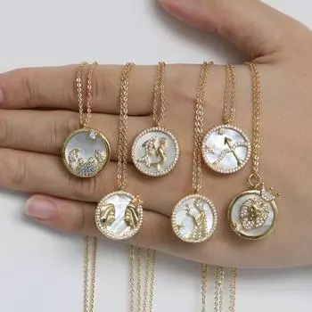 Золотое ожерелье с подвеской в виде монеты «Двенадцать созвездий» из ракушки-циркония 45CM