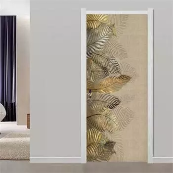 Золотое перо 3D дверная наклейка для дома виниловая клейкая роспись декор гостиная коридор Настенный декор винтажная мебель ремонт 40x120cm