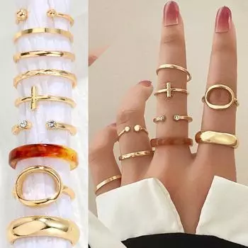 Золотое Роскошное Открытое Кольцо Простое Открытое Очарование Модное Кольцо 9-компонентное Кольцо Комбинация Глянцевый Вечерний Франк Женское Подарочное Кольцо Универсальный Комплект Ювелирных Изделий золотой