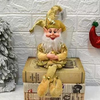 Золотое рождественское украшение куклы-эльфа, кукла ручной работы, подарок, рождественская елка, подвески, домашний орнамент, эльфийские клоуны, новогодний декор, детские подарки золотой