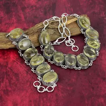 Золотое рутиловое ювелирное изделие, ожерелье ручной работы из драгоценных камней, комплект старинных ожерелья и браслета из стерлингового серебра 925 пробы, для подарка на помолвку Adjustable With 8 -18 жёлтый