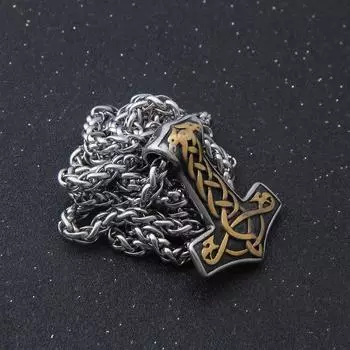 Золотое/серебряное ожерелье Мьёльнир - языческие украшения из нержавеющей стали в виде молота Тора с символами викингов и скандинавской культуры для мужчин и женщин, средневековые ювелирные подарки Single Pendant